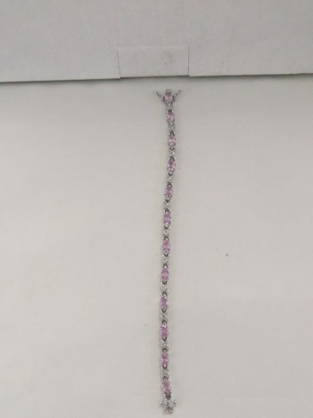 ROSS SIMONS 925 Sterling Silver Pink Crystal X Link Bracelet - Picture 2 of 10